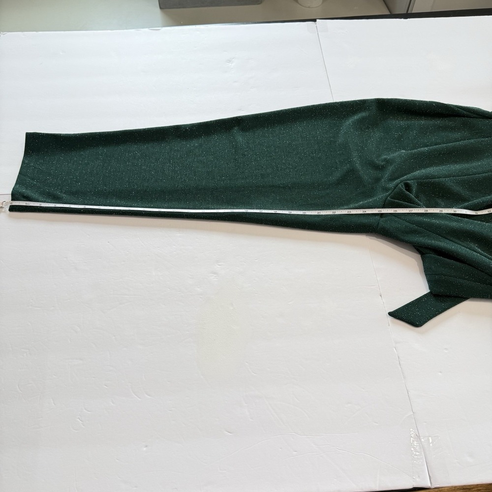 Calvin Klein Green Glitter Tulip Sleeve Belt Stretch Crop Jumpsuit Pockets 10 - Picture 9 of 11